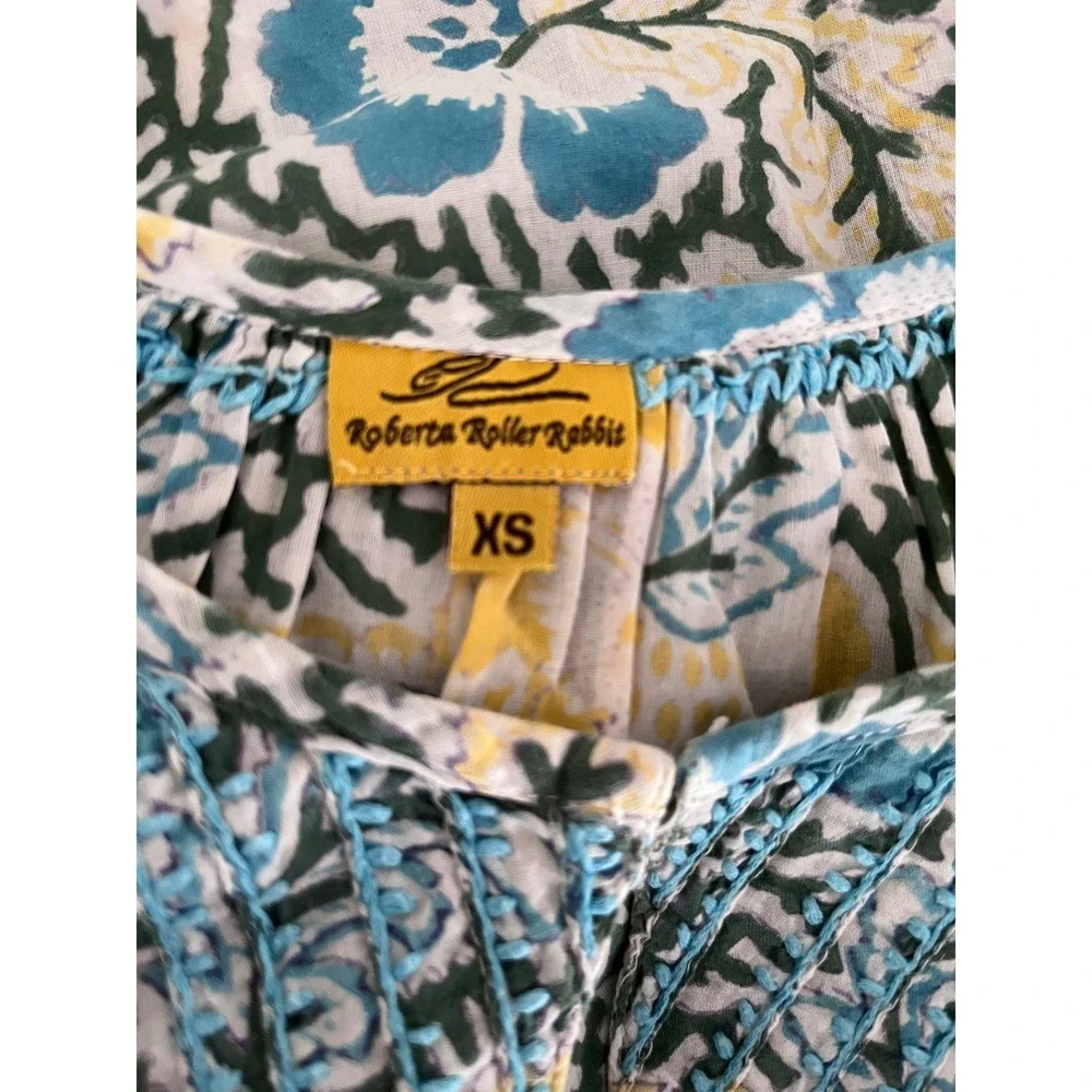 Roberta Roller Rabbit‎ Blue Yellow Floral Cotton Embroidered Tunic Dress Size XS - Picture 3 of 8